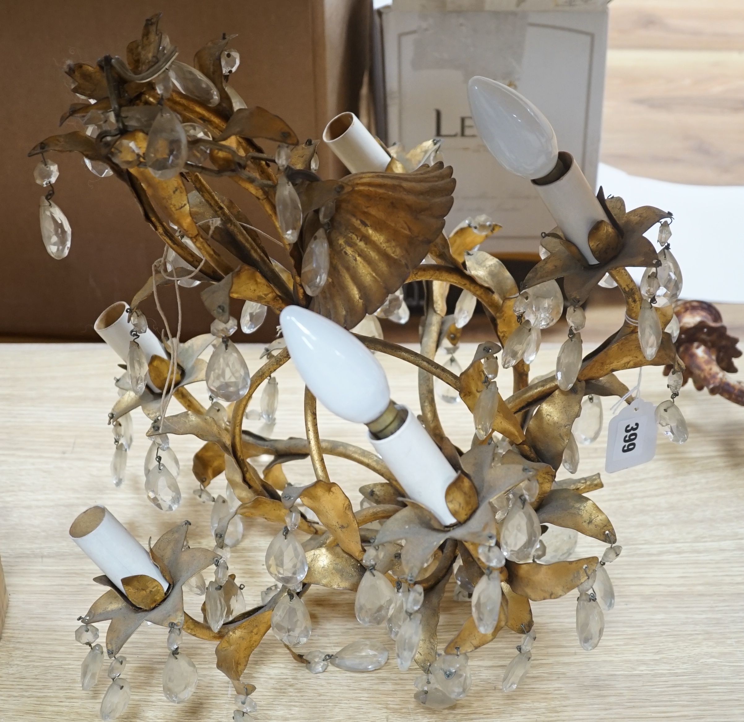 A gilt metal lustre drop chandelier